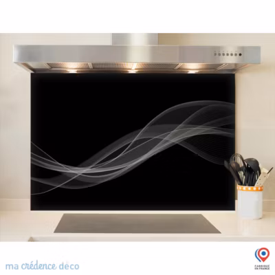 Crédence cuisine fond de hotte Courbe 4 Noir – Verre trempé – L 90 cm x H 70 cm – MaCrédenceDéco