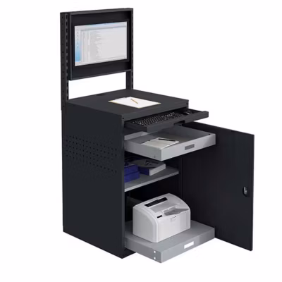 Armoire informatique fixe – Bleu industriel – Box écran 24 pouces inclinable et plateau – W040010029-GCBI