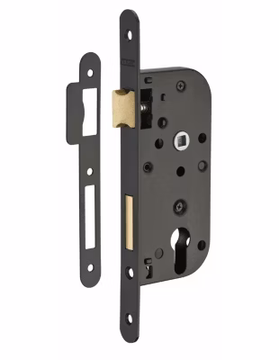 Boitier de serrure encastrable à cylindre pour porte d&rsquo;entrée, axe 40mm, bouts ronds, noir – THIRARD