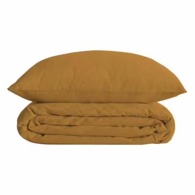 Parure de lit – percale – jaune ocre – 260×240 cm – Atmosphera
