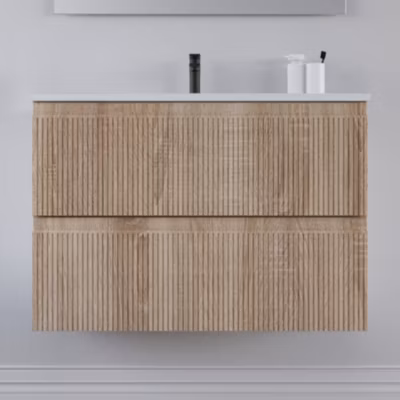 Meuble sous vasque seul, 2 tiroirs, 60cm, simple vasque – cambrian (chêne clair) – RIBERA