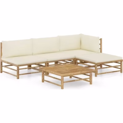 vidaXL Salon de jardin 5 pcs avec coussins blanc crème Bambou