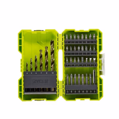 RYOBI – Coffret empilable 38 accessoires mixtes perçage – vissage : 6 forets HSS + embouts & 1 por