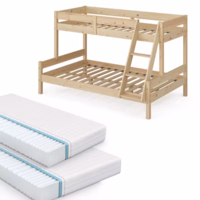 Vitalispa Lit superposé Naturel bois 120×200 / 80×200 cm avec 2 matelas