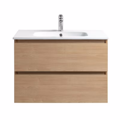 Pack Meuble prémonté 80 bois-Vasque céramique-Robinet chromé-Miroir JOY – bain-bain