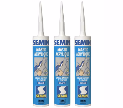 Mastic Acrylique Blanc Semin, Intérieur/Extérieur, Cartouche de 310 ml (Lot de 3)
