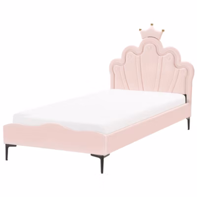 Lit d&rsquo;enfant Couronne Velours RUBIAN 90 x 200 cm Avec des lumières LEDs Rose