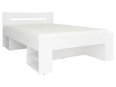 Lit simple 1 place 140 x 200 cm pour enfant avec des étagères de rangement coloris Blanc – L. 204,5 x P. 145,5 x H. 47,5-85,5 cm