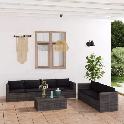 vidaXL Salon de jardin 8 pcs avec coussins, Résine tressée Gris