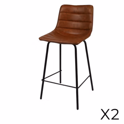 Lot de 2 tabourets de bar avec dossier effet cuir cannelle collection NETS – Style industriel