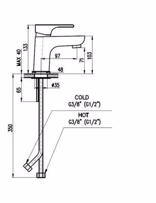 Mitigeur lavabo YUKON en laiton gris métal brossé