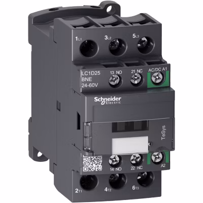 Lc1d25bne Schneider – Contacteur Moteur Triphasé – 3no – 25a – Bobine 24 à 60vca-cc – étrier – Tesys Lc1d25