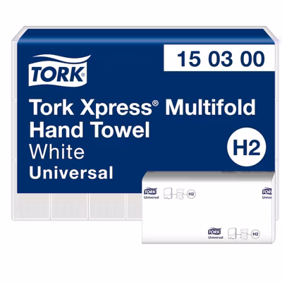 Tork Xpress Essuie-mains interfoliés blancs H2, Universal, 100 % fibres recyclées, 21 x 160 feuilles, 150300