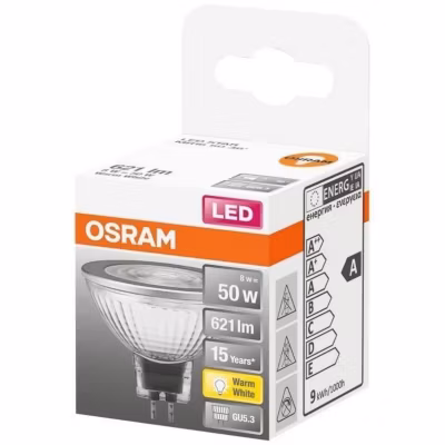 OSRAM Spot MR16 LED 36 verre 8W GU5,3 621lm 2700K – Blanc chaud