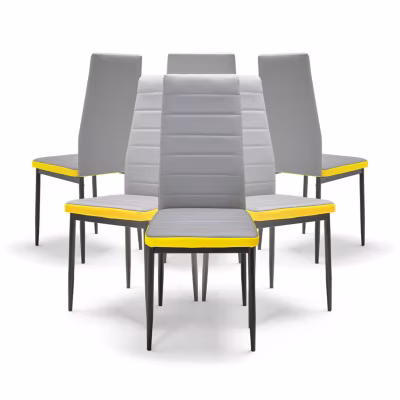 ATENE – Lot de 6 chaises de salle à manger en similicuir, style moderne, gris et jaune