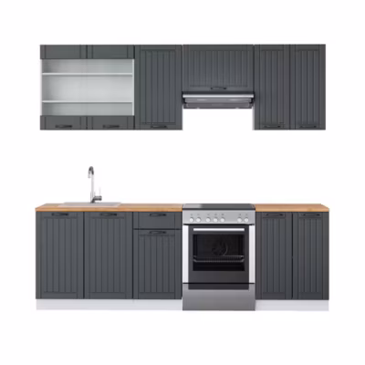Vicco Cuisine Anthracite maison de campagne/blanc 240cm , PT Chêne