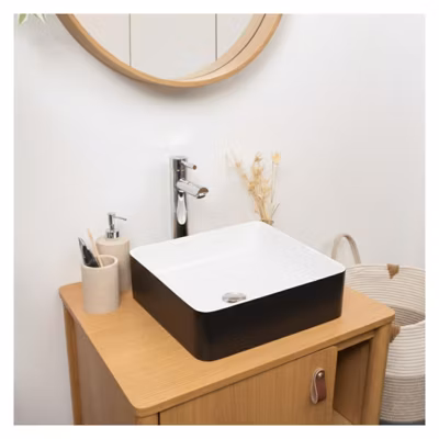 Vasque à poser carrée en céramique bicolore noir et blanc 36cm