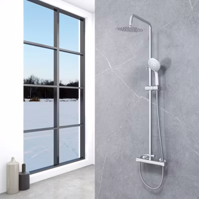 AICA Colonne de douche thermostatique, Acier inoxydable Pomme 200mm+Douchette 3 jets