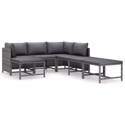 vidaXL Salon de jardin 7 pcs avec coussins Résine tressée Gris