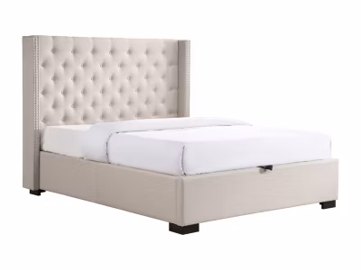 Lit coffre 160 x 200 cm avec tête de lit capitonnée – Tissu – Beige – MASSIMO II