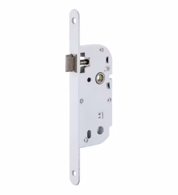 Serrure à larder Bec de canne axe 40 mm blanc A encastre réversible bouts ronds NF