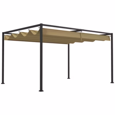 Pergola rétractable 2,98 x 2,13 x 2,22 m structure métal époxy anticorrosion toile haute densité 180 g/m² incluse