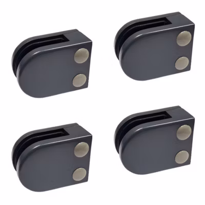 4 x Pince à verre plate modèle 02 – Ep. verre 8,76 mm – Zamak gris anthracite RAL 7016