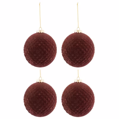 Boite de 4 boules de Noël en verre Bordeaux 10x10x10 cm