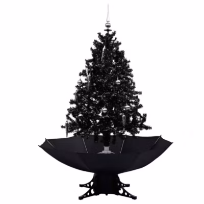 Arbre de Noël neigeux avec base de parapluie Noir 140 cm PVC vidaXL