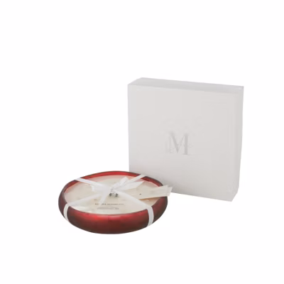 Bougie parfumée 40H dans pot en verre rouge 29x29x6 cm