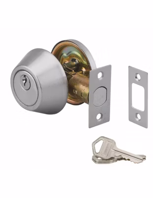 Serrure horizontale tubulaire en applique à bouton pour porte d&rsquo;entrée, axe réglable, chromé, 3 clés – THIRARD