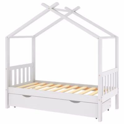 Lit simple, Cadre de lit enfant avec tiroir blanc pin massif 80×160 cm