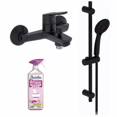 Ensemble bain douche avec mitigeur mécanique mural JACOB DELAFON Aimé noir + nettoyant
