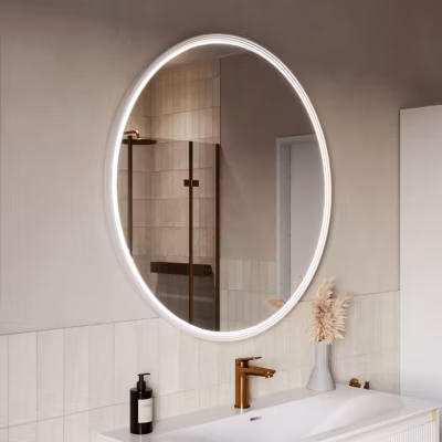 Miroir rond salle de bain éclairage LED 100cm cadre Blanc mat anti-buée, capteur de mouvement – BELDIVO