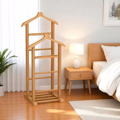 Valet de chambre double bois clair, vide-poches SITIA