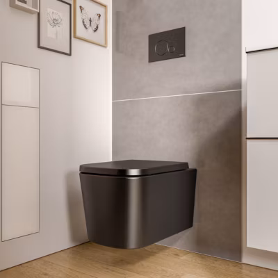 WC suspendu Noir mat 36x52x36cm (LxPxH) sans rebord, abattant fermeture progressive + soft-close – LAVOA