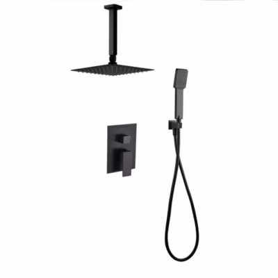 Robinet de douche encastré, monocommande pour montage au plafond CHE carré, finition NOIR mat, en laiton Kibath