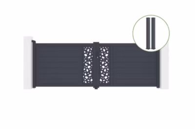 Portail battant 3,5m SUNNY H.120 alu + 2 poteaux EIFEL 15x15cm H.166cm GRIS