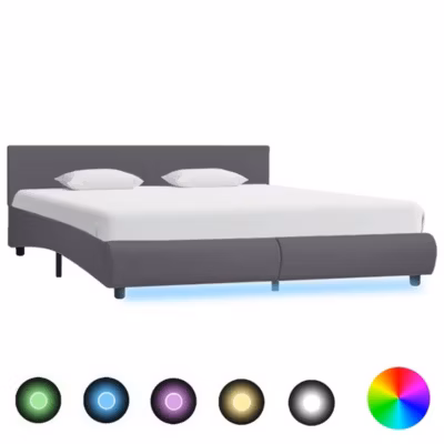 Lit double, Lit adulte, Cadre de lit avec LED sans matelas Gris Similicuir 180×200 cm