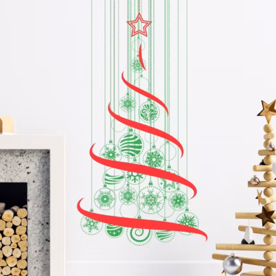 Sticker Noël sapin de noël dans les airs – Autocollants stickers adhésifs noël – décoration fêtes – 115x60cm