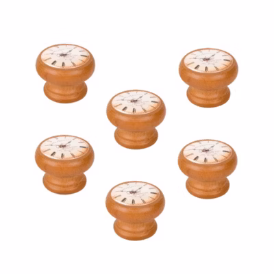 6 Un. bouton poignées de meuble Vintage Retro bois colorant miel horloge CAFÉ – diamètre 40MM