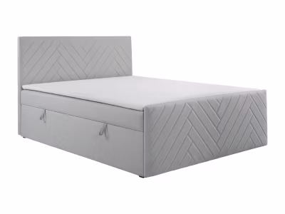 Ensemble complet literie déco tête de lit + sommiers coffre + matelas + surmatelas – 180 x 200 cm – Velours – Gris clair – MAKANA