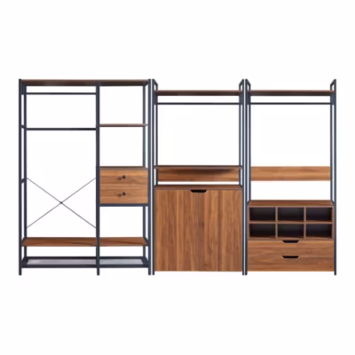 Ensemble de 3 portants à vêtements Larem 4 tiroirs armoire 6 compartiments noir effet noyer en.casa