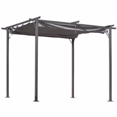 Pergola rétractable 3 x 3 x 2,3 m structure métal époxy anticorrosion noire toile haute densité 180 g/m² incluse gris