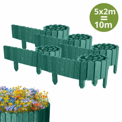 Clôture en bois flexible – Floranica – 10 m – Verte – 2 m x 10 cm – 5 pièces