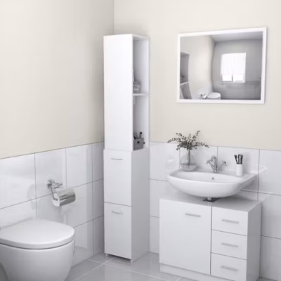 Armoire de salle de bain-Meuble de salle de bain blanc 25×26,5×170 cm bois d&rsquo;ingénierie 915167