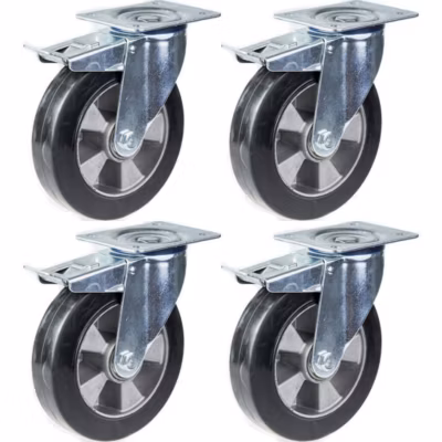 Roulettes pivotantes en caoutchouc noir de 152 mm (6 pouces) avec frein, capacité de charge élevée de 1 320 kg, lot de 4