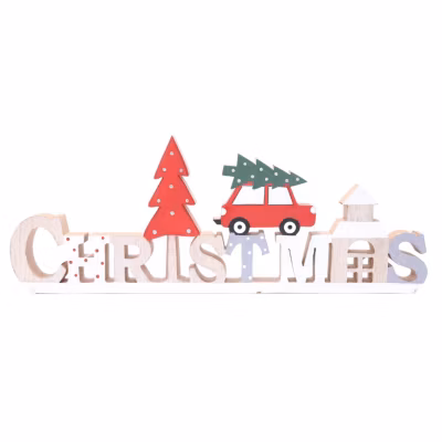 Décoration de Noël en bois voiture à message XMAS TRADI