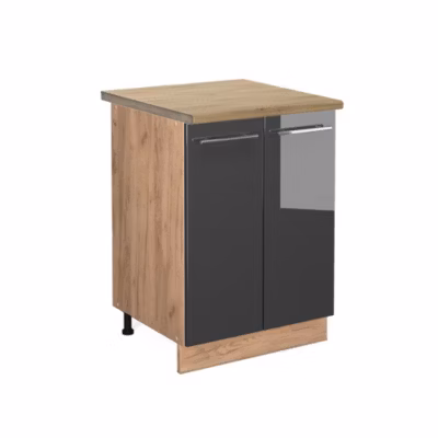 Vicco Meuble bas de cuisine Anthracite Haute brillance 60cm , PT Chêne