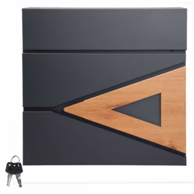 Boîte aux lettres en acier anthracite optique chêne murale moderne 2 clés inclus